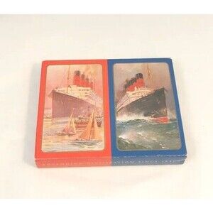 Vintage CUNARD Playing Card set 2 deck, "Cunard SS Co Steamship Perfect Deck